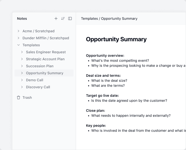 Scratchpad Notes with an Opportunity Summary template
